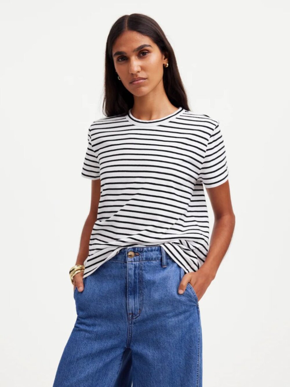 Madewell Cotton Perfect Crewneck Tee • size medium • NS582 • striped tee